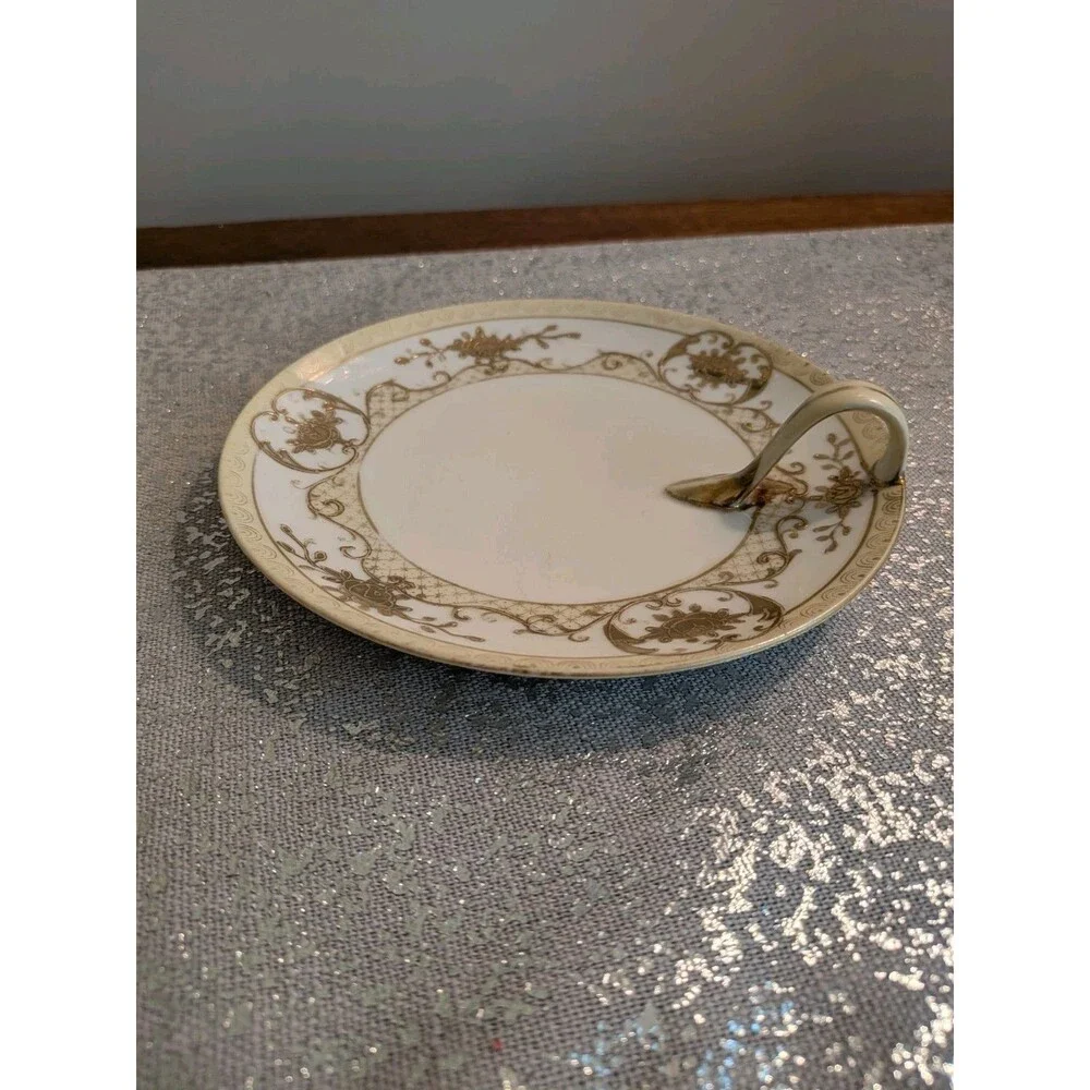 Noritake M Vtg Bone China Lemon Handled Plate Server Flowers Gold Trim Grandma
